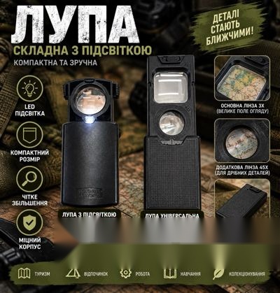 Лупа складна з підсвіткою