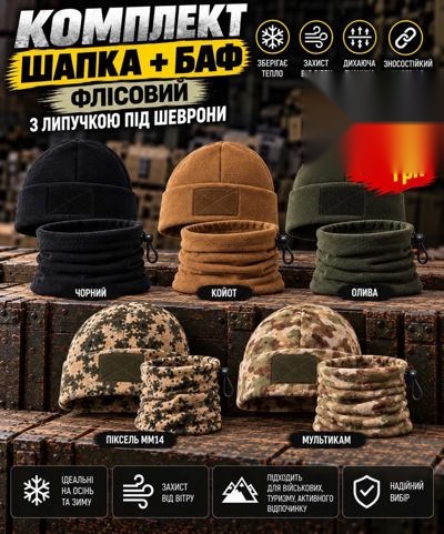 Комплект Шапка + Баф флісовий